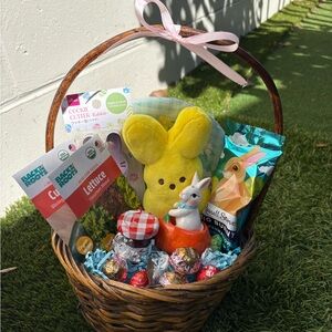 Easter Gift Basket with Yellow Plush Bunny & Chocolate Treats